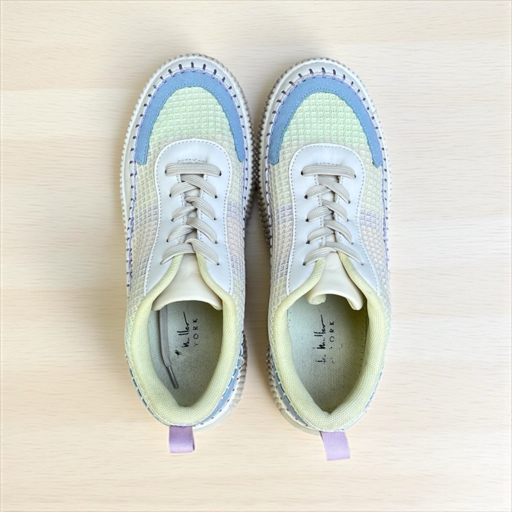 Nicole Miller Brita Woven Rainbow Pastel Platform Sneaker in Beige Mist Sz 8 - Picture 8 of 10